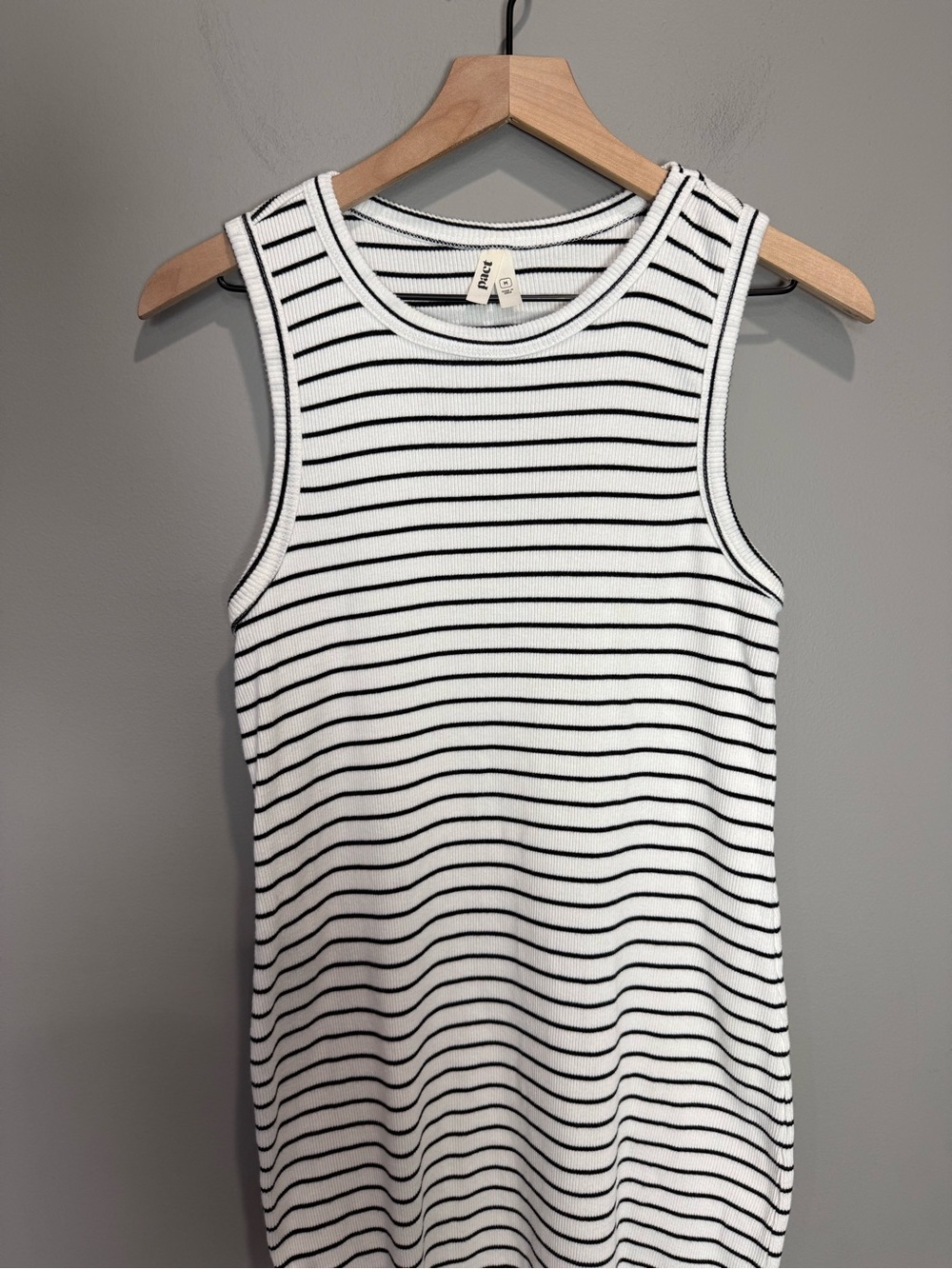 Pact Organic Cotton Ribbed Striped Racerback Midi Tank Dress M - Picture 2 of 7